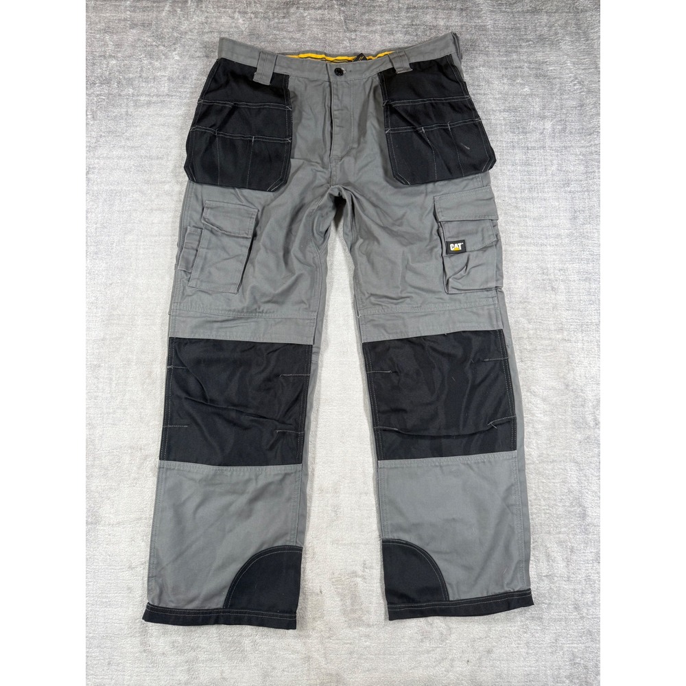 CAT Caterpillar Pants Mens 38x32 Gray Multi Pocket Utility Trademark Trousers
